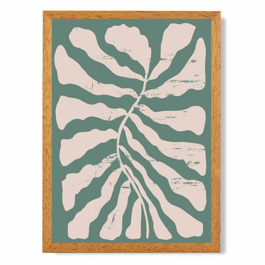 Modern Abstract Green, Cream Floral Shape No 3 Art Print | Wall Art Plaza