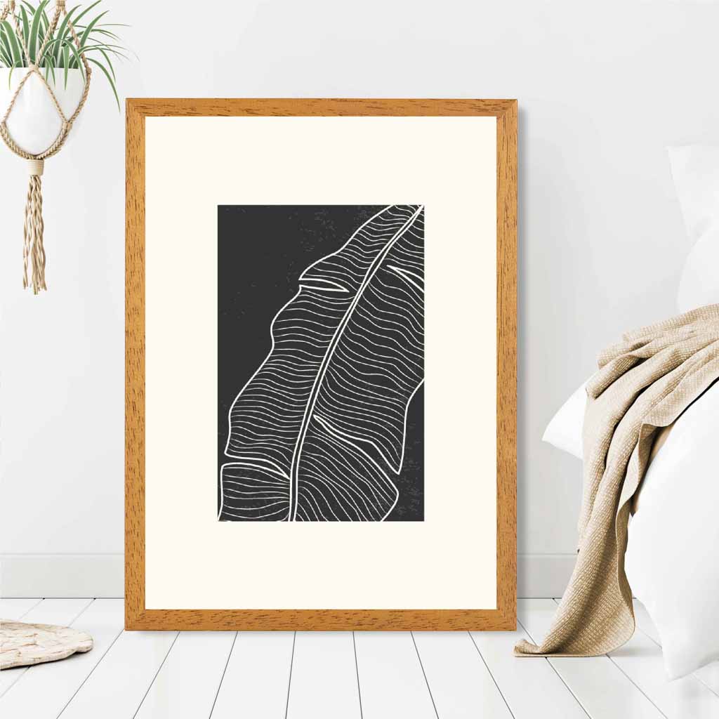 Minimal Line Art Cream, Black Leaf No 1 Art Print | Wall Art Plaza