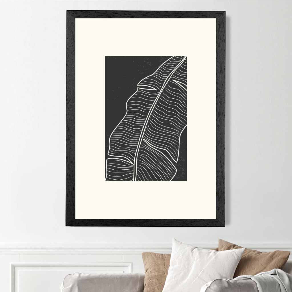 Minimal Line Art Cream, Black Leaf No 1 Art Print | Wall Art Plaza