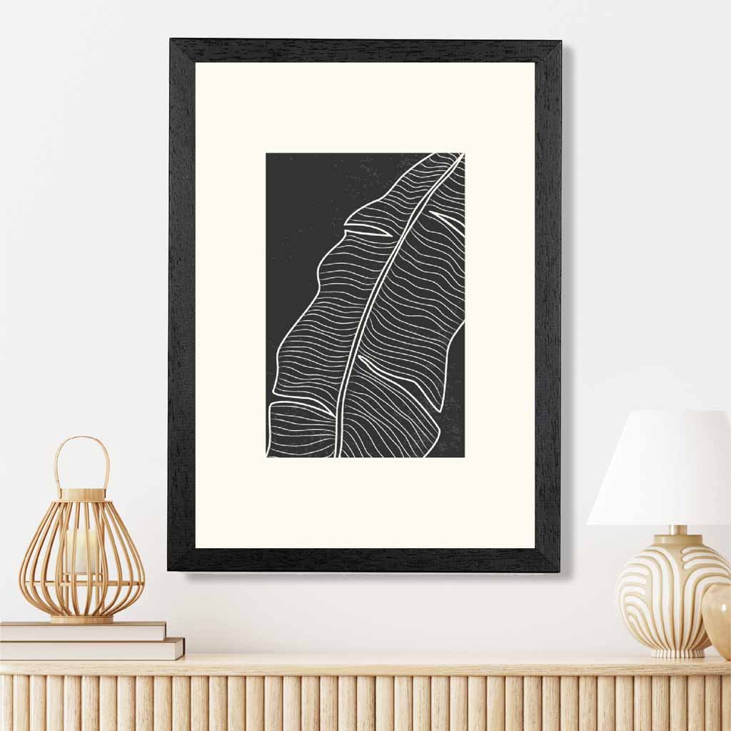 Minimal Line Art Cream, Black Leaf No 1 Art Print | Wall Art Plaza