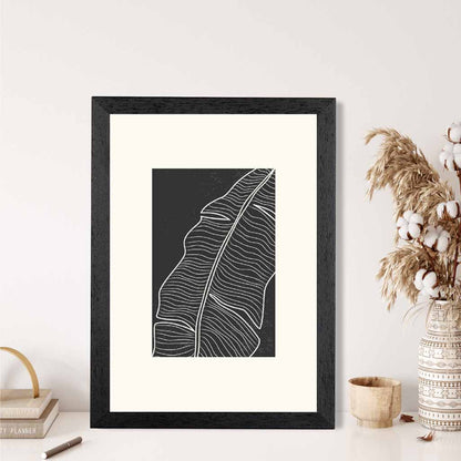 Minimal Line Art Cream, Black Leaf No 1 Art Print | Wall Art Plaza