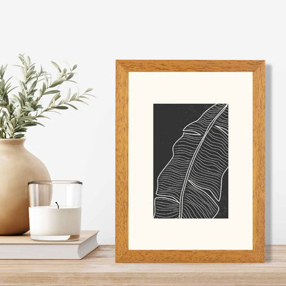 Minimal Line Art Cream, Black Leaf No 1 Art Print | Wall Art Plaza