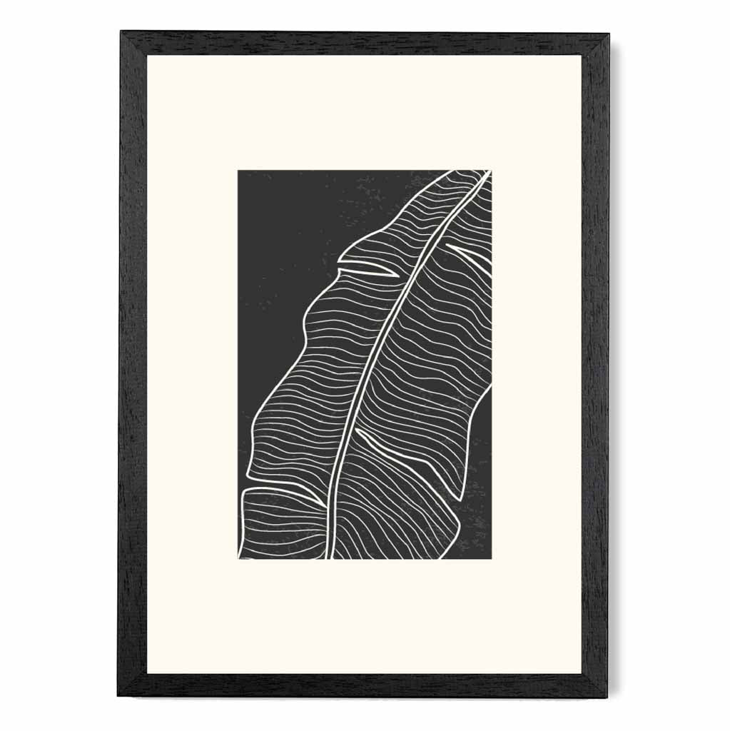 Minimal Line Art Cream, Black Leaf No 1 Art Print | Wall Art Plaza