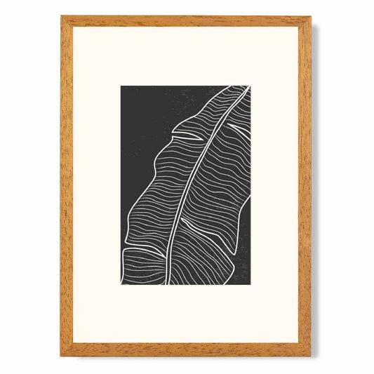 Minimal Line Art Cream, Black Leaf No 1 Art Print | Wall Art Plaza