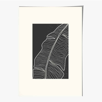 Minimal Line Art Cream, Black Leaf No 1 Art Print | Wall Art Plaza