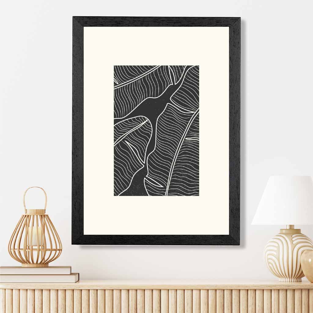 Minimal Line Art Cream, Black Leaf No 2 Art Print | Wall Art Plaza