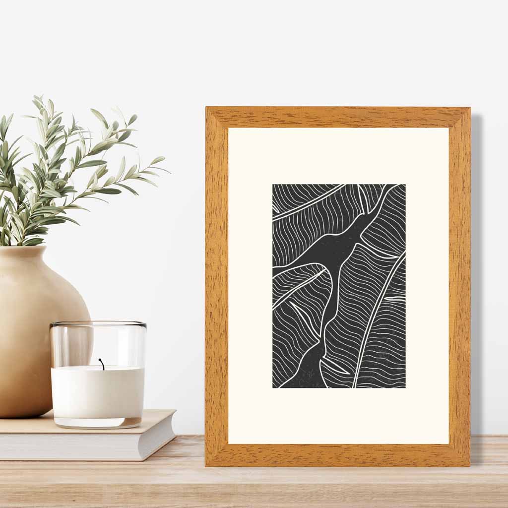 Minimal Line Art Cream, Black Leaf No 2 Art Print | Wall Art Plaza