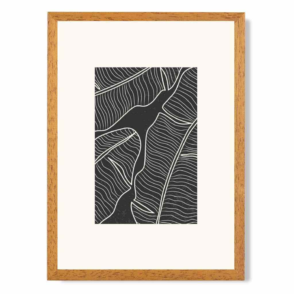 Minimal Line Art Cream, Black Leaf No 2 Art Print | Wall Art Plaza