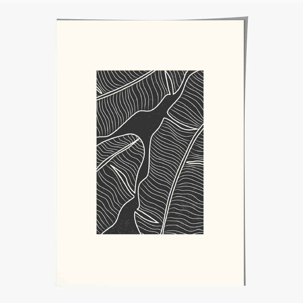 Minimal Line Art Cream, Black Leaf No 2 Art Print | Wall Art Plaza