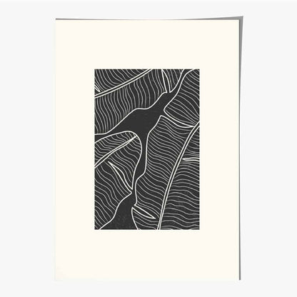 Minimal Line Art Cream, Black Leaf No 2 Art Print | Wall Art Plaza