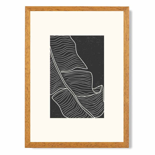 Minimal Line Art Cream, Black Leaf No 3 Art Print | Wall Art Plaza