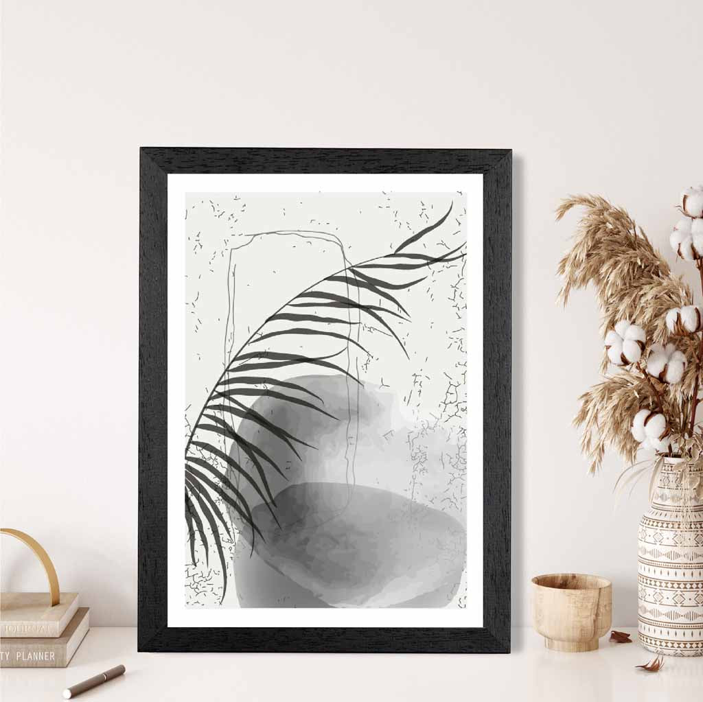 Abstract Black, Grey Graffitti Leaf No 1 Art Print | Wall Art Plaza