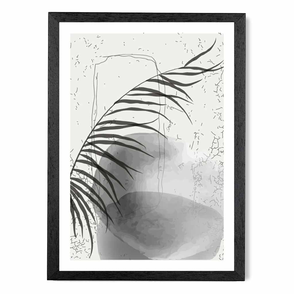 Abstract Black, Grey Graffitti Leaf No 1 Art Print | Wall Art Plaza