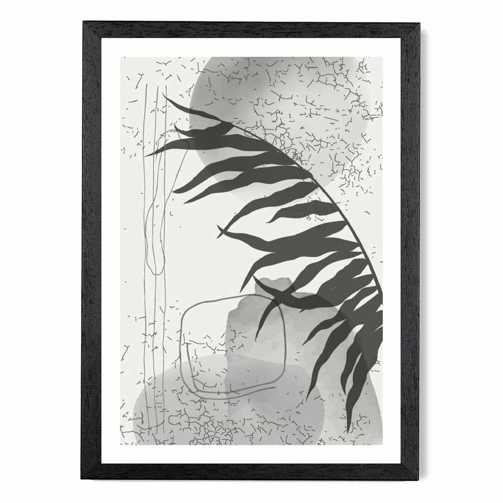 Abstract Black, Grey Graffitti Leaf No 3 Art Print | Wall Art Plaza