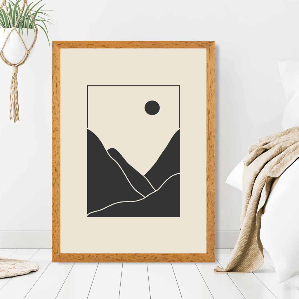 Minimal Line Art Black, Beige Mountains No 3 Art Print | Wall Art Plaza