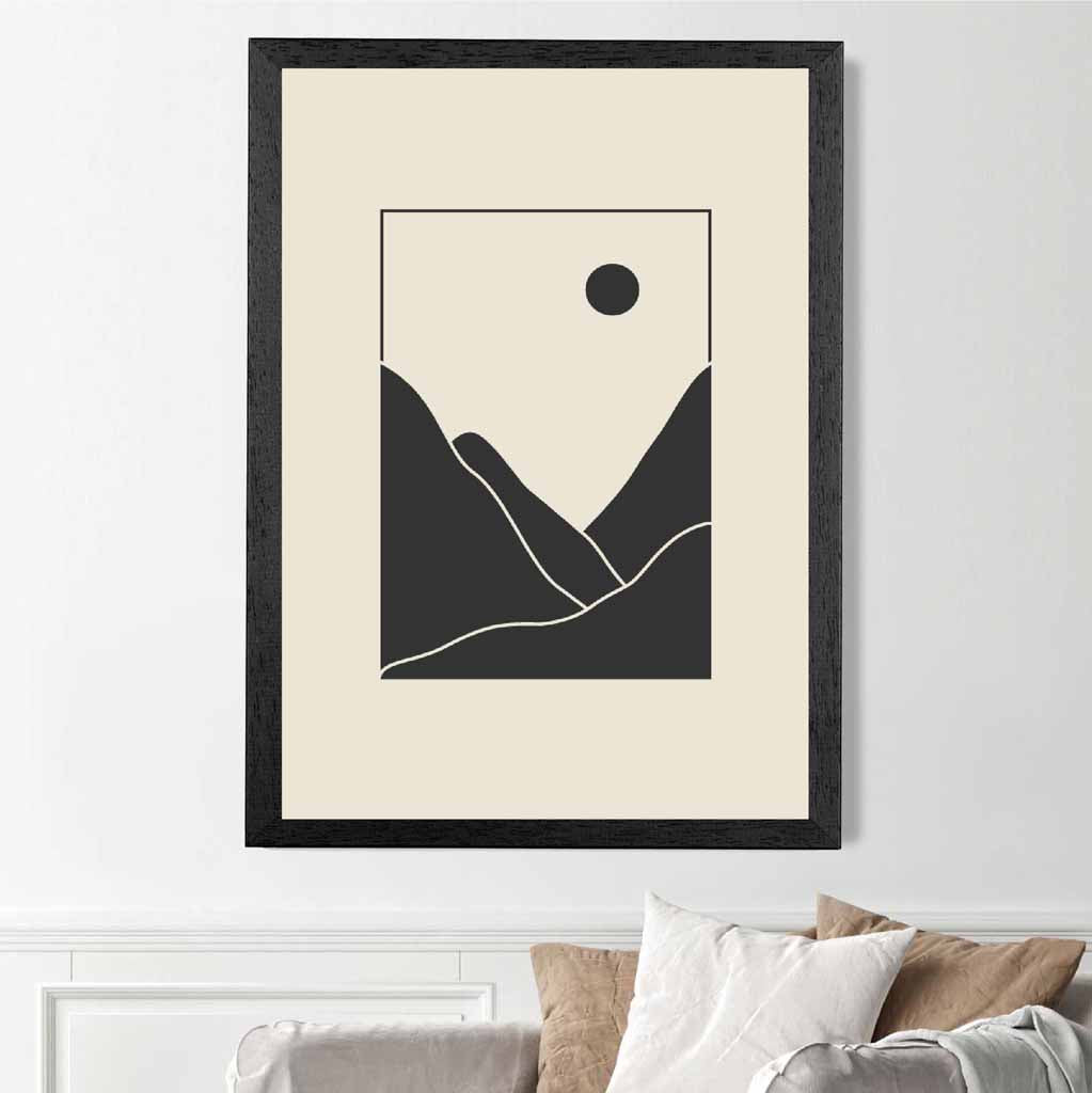 Minimal Line Art Black, Beige Mountains No 3 Art Print | Wall Art Plaza