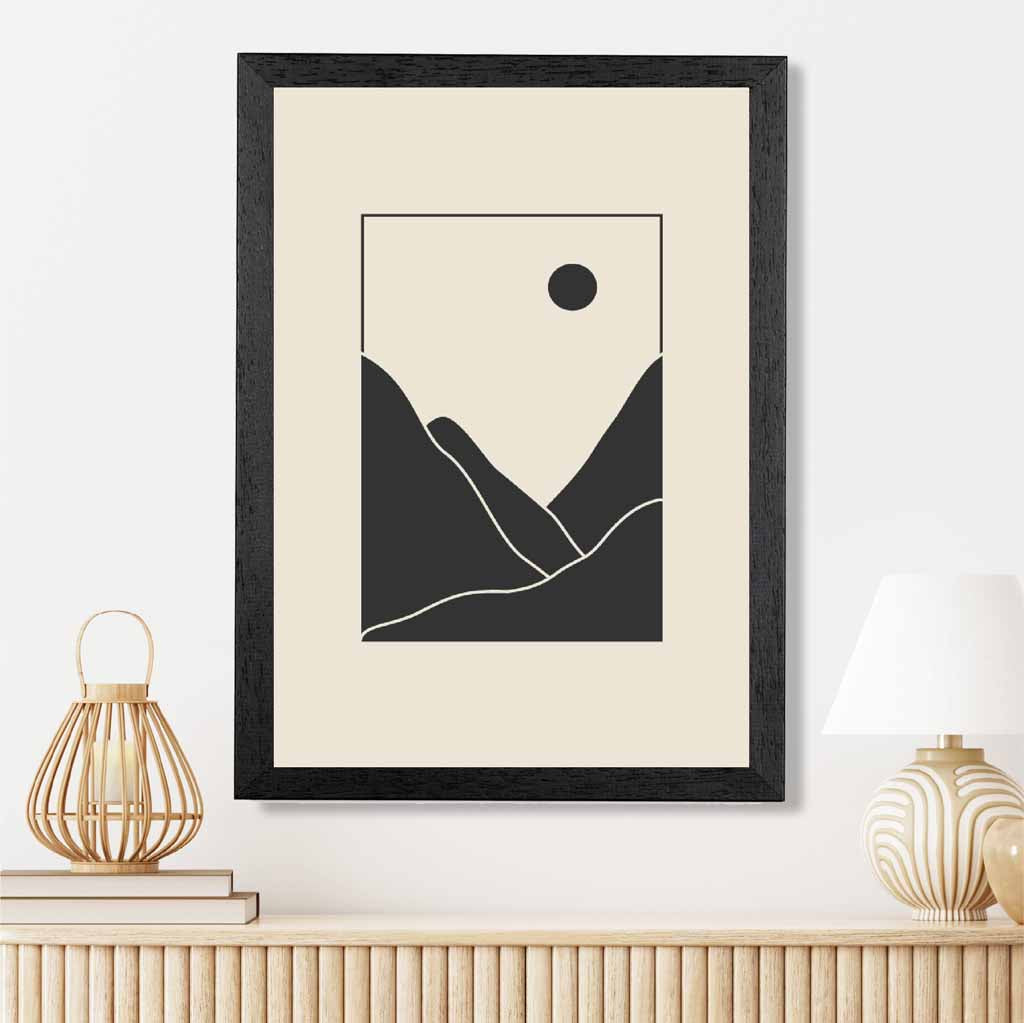 Minimal Line Art Black, Beige Mountains No 3 Art Print | Wall Art Plaza