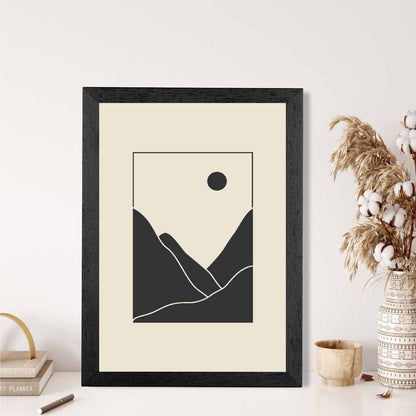 Minimal Line Art Black, Beige Mountains No 3 Art Print | Wall Art Plaza