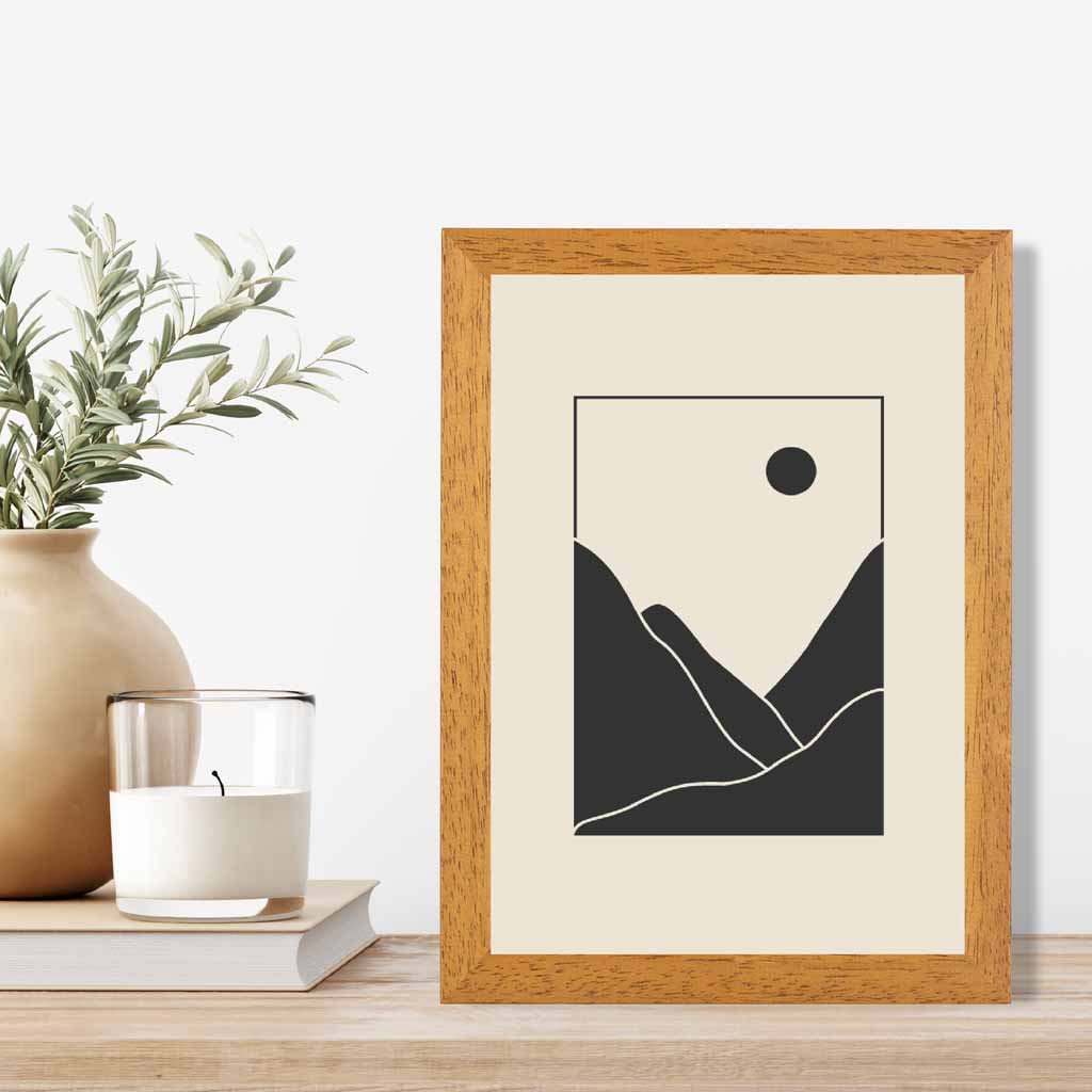 Minimal Line Art Black, Beige Mountains No 3 Art Print | Wall Art Plaza