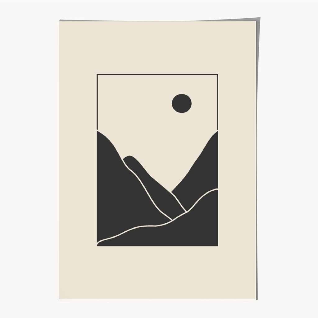 Minimal Line Art Black, Beige Mountains No 3 Art Print | Wall Art Plaza