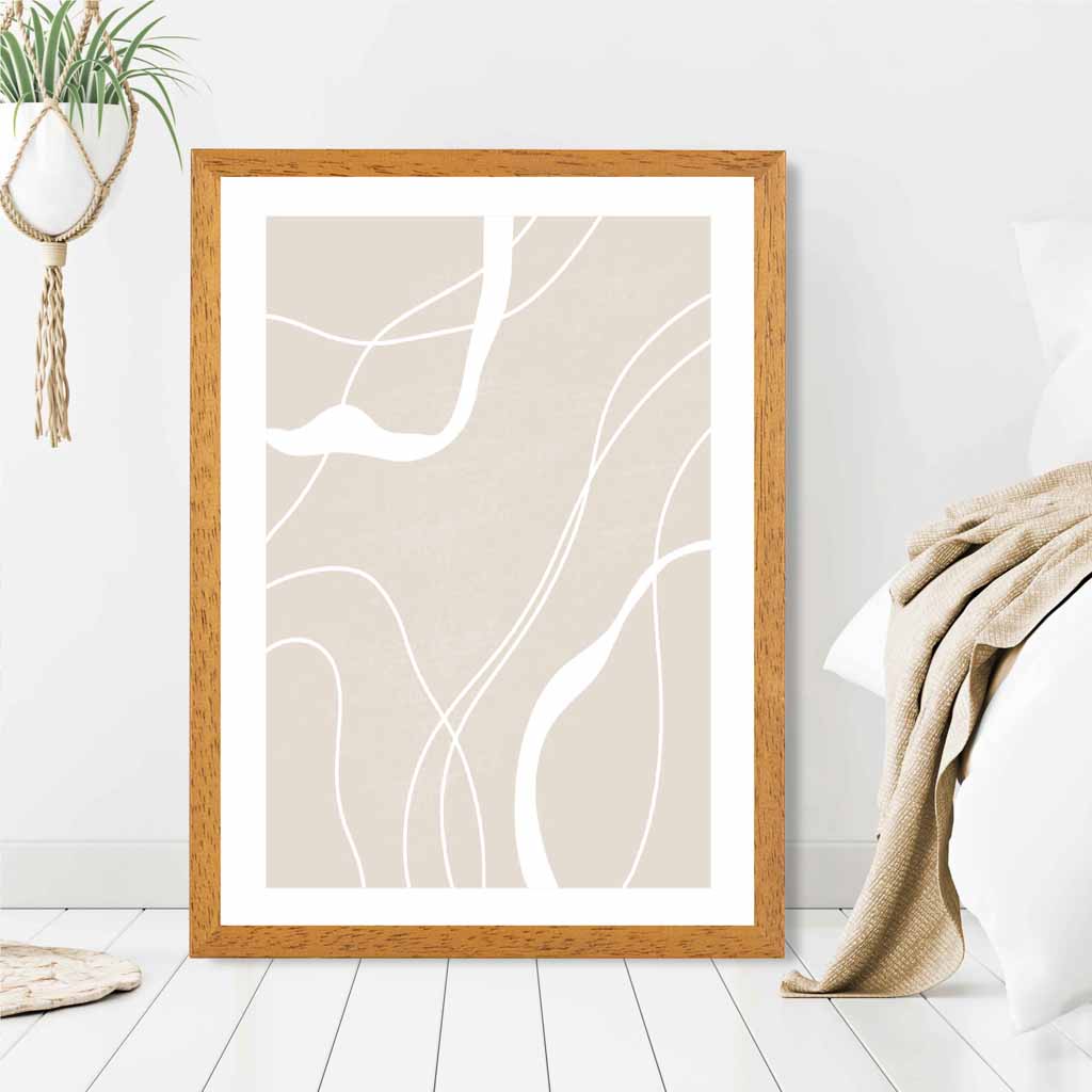 Abstract Beige, White Lines No 1 Art Print | Wall Art Plaza