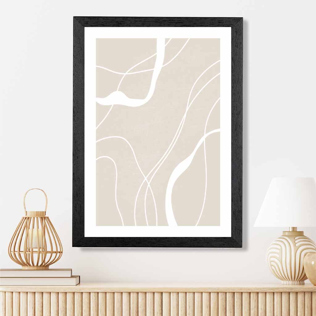 Abstract Beige, White Lines No 1 Art Print | Wall Art Plaza