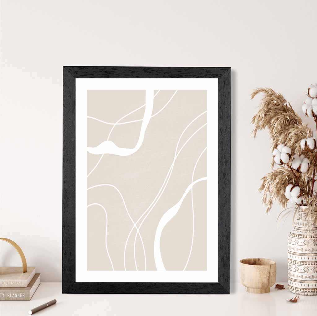 Abstract Beige, White Lines No 1 Art Print | Wall Art Plaza