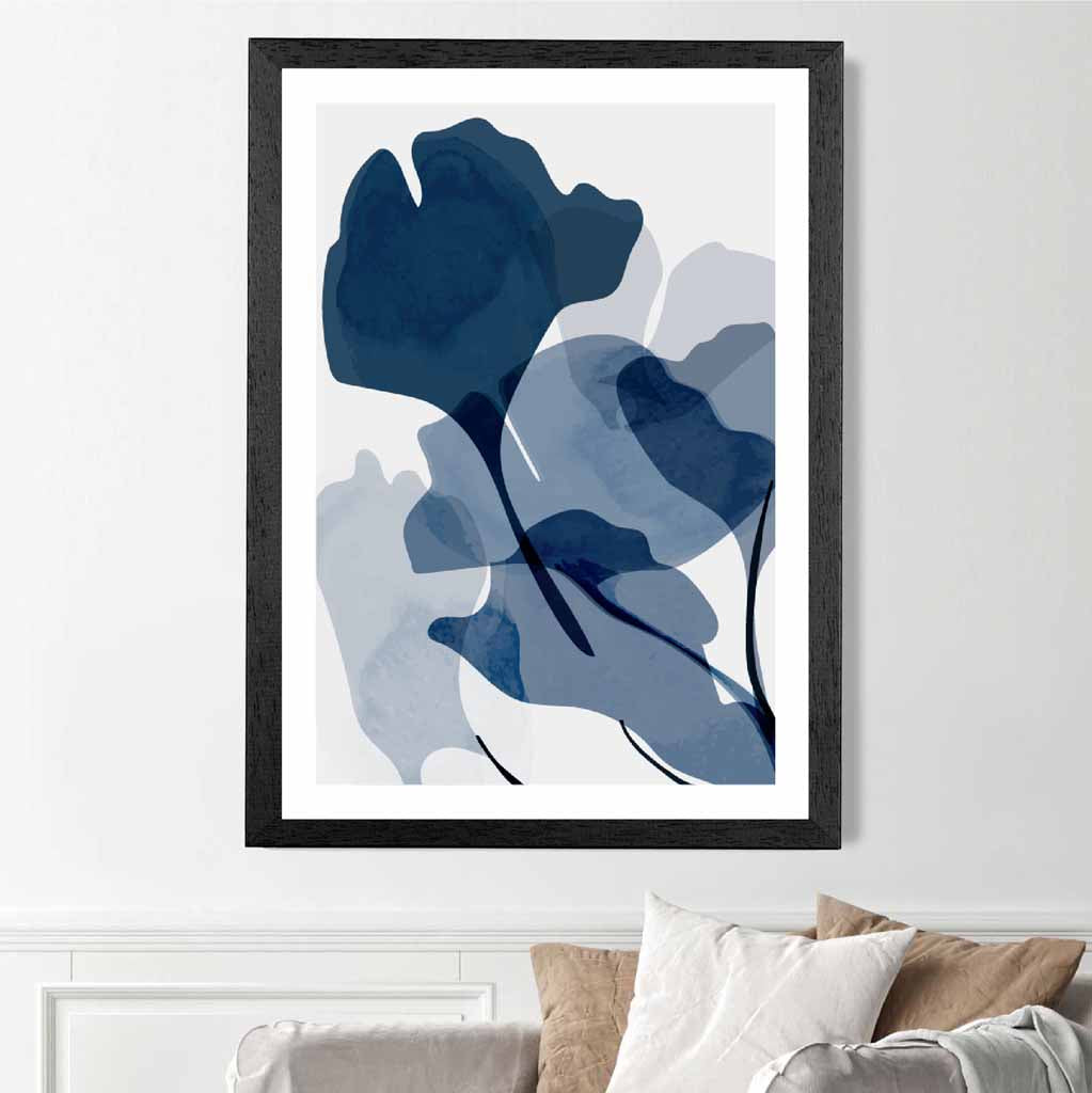 Modern Abstract Blue Flowers No 2 Art Print | Wall Art Plaza