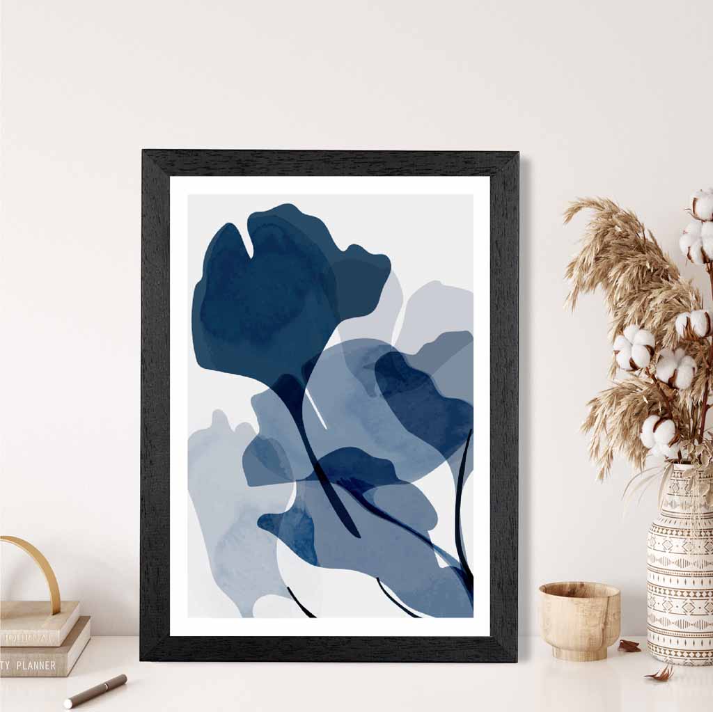 Modern Abstract Blue Flowers No 2 Art Print | Wall Art Plaza