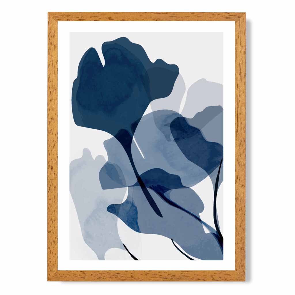 Modern Abstract Blue Flowers No 2 Art Print | Wall Art Plaza