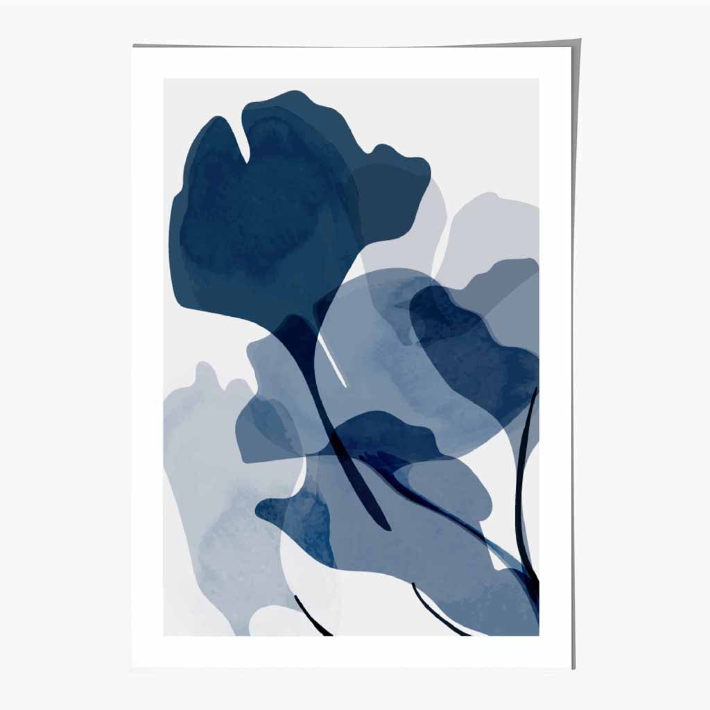 Modern Abstract Blue Flowers No 2 Art Print | Wall Art Plaza