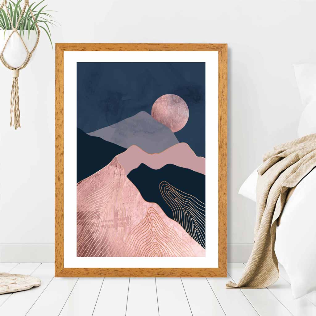 Modern Abstract Pink, Blue Mountains No 1 Art Print | Wall Art Plaza