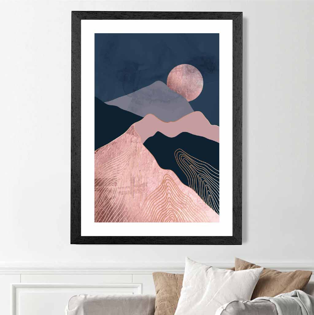 Modern Abstract Pink, Blue Mountains No 1 Art Print | Wall Art Plaza