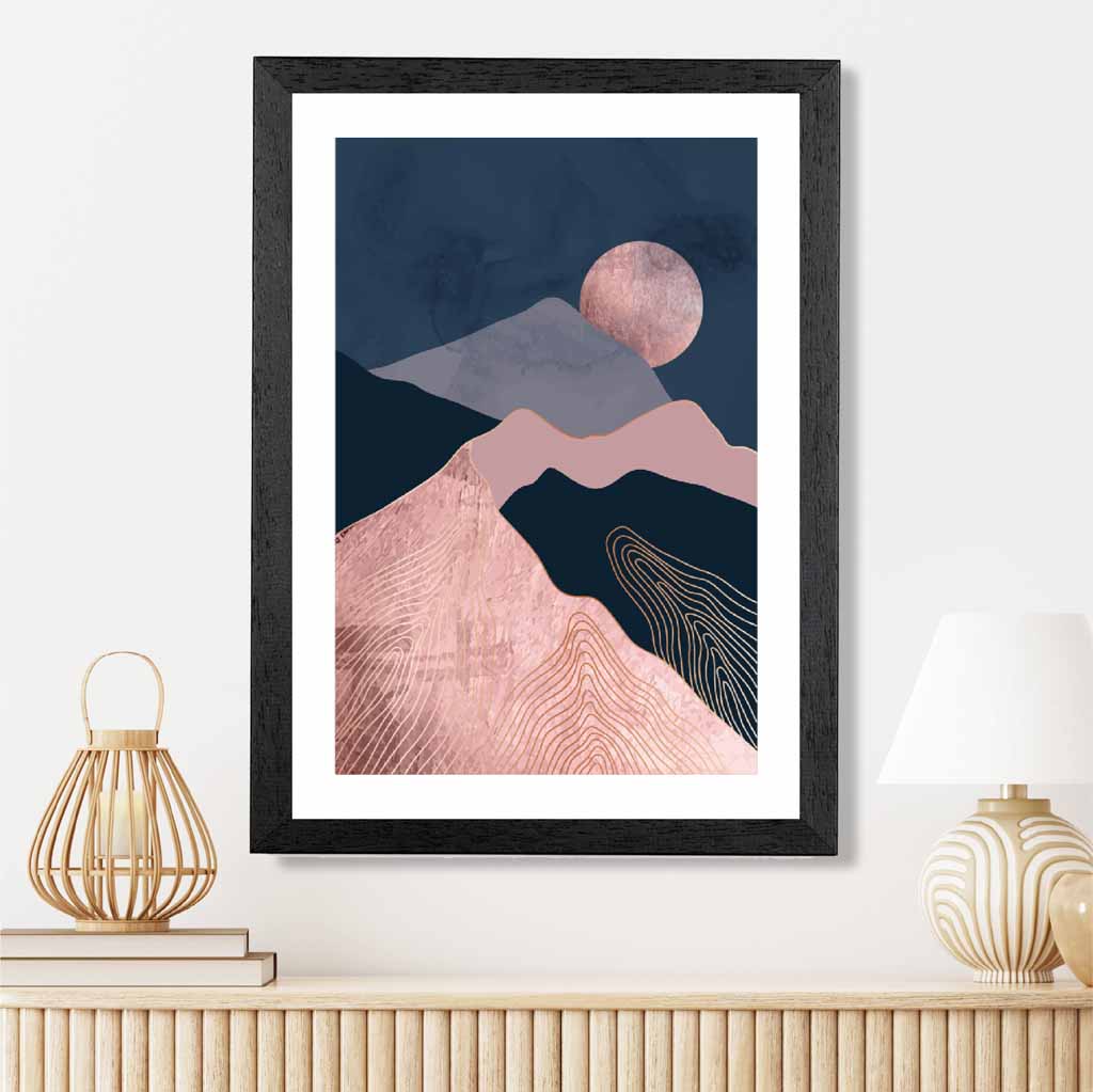 Modern Abstract Pink, Blue Mountains No 1 Art Print | Wall Art Plaza