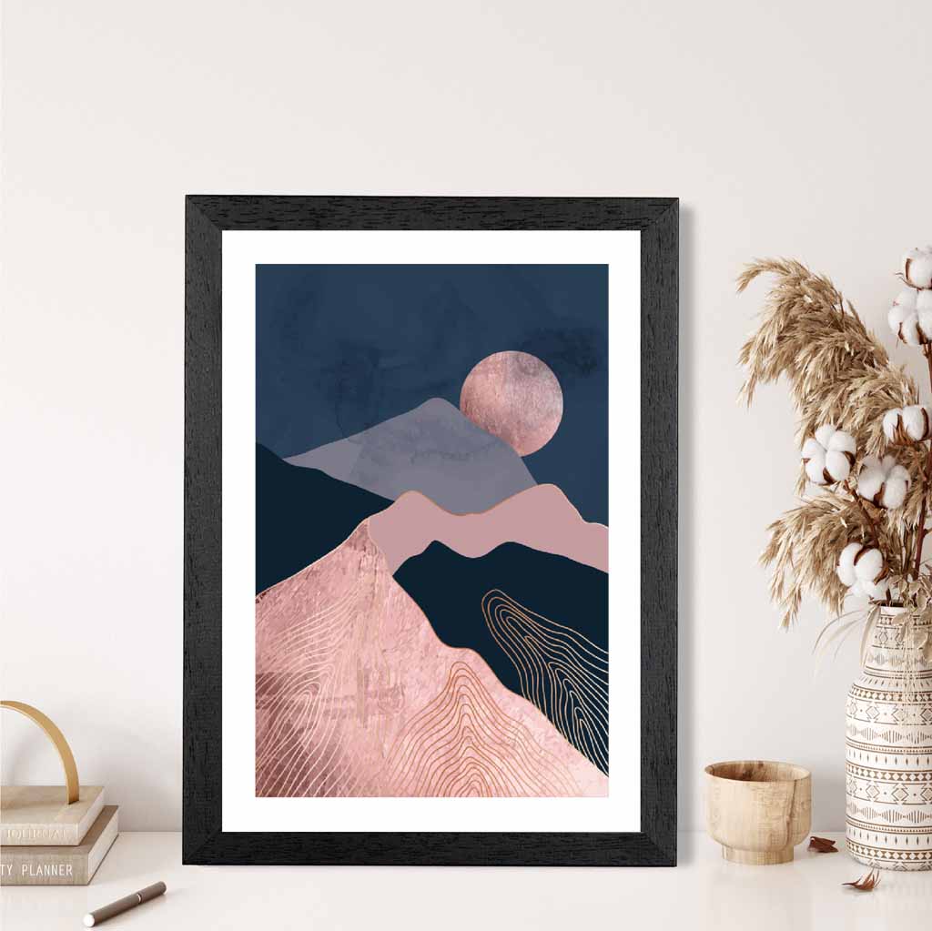 Modern Abstract Pink, Blue Mountains No 1 Art Print | Wall Art Plaza