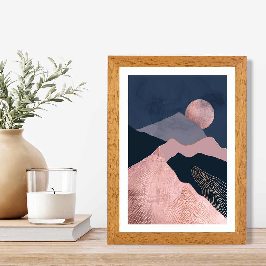 Modern Abstract Pink, Blue Mountains No 1 Art Print | Wall Art Plaza