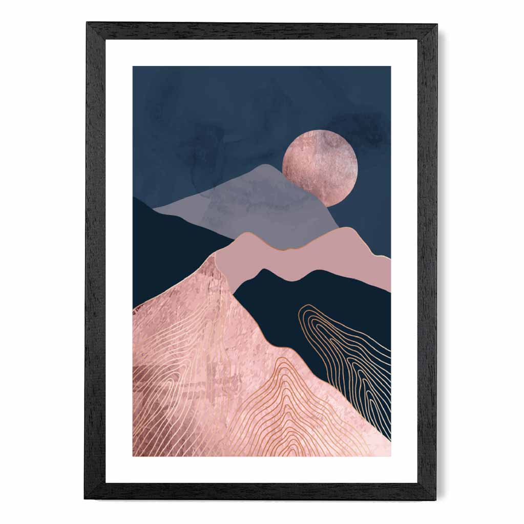 Modern Abstract Pink, Blue Mountains No 1 Art Print | Wall Art Plaza