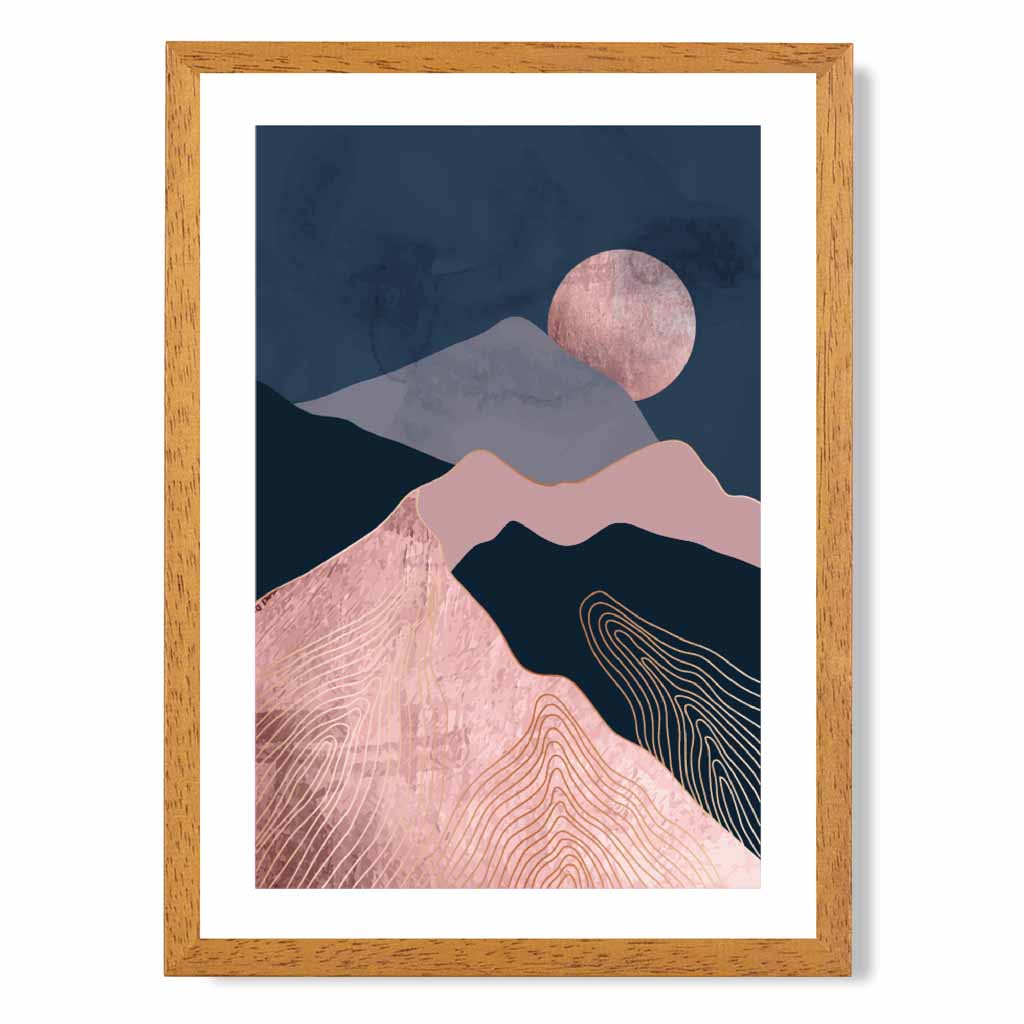 Modern Abstract Pink, Blue Mountains No 1 Art Print | Wall Art Plaza