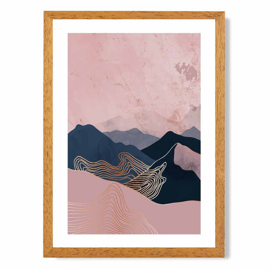 Modern Abstract Pink, Blue Mountains No 2 Art Print | Wall Art Plaza