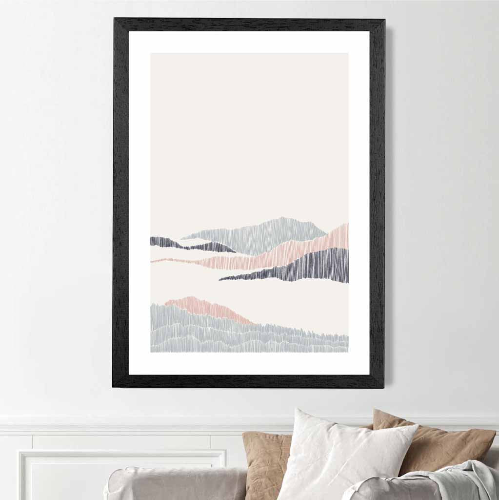 Minimal Line Art Pink, Grey Beach No 1 Art Print | Wall Art Plaza