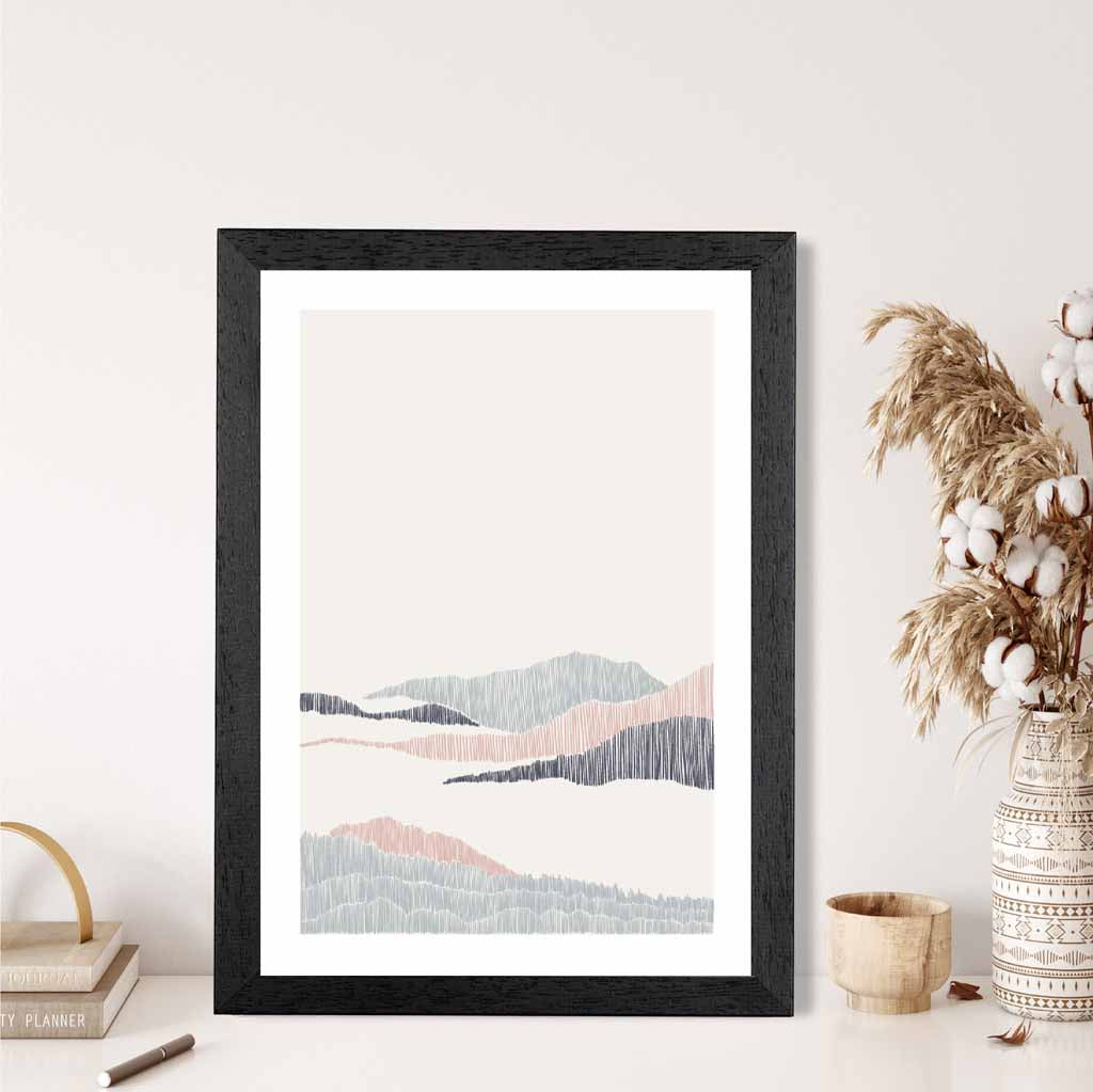 Minimal Line Art Pink, Grey Beach No 1 Art Print | Wall Art Plaza