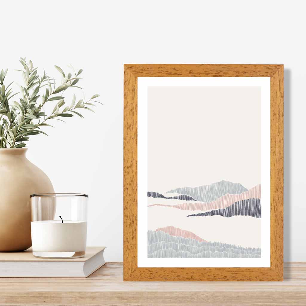 Minimal Line Art Pink, Grey Beach No 1 Art Print | Wall Art Plaza