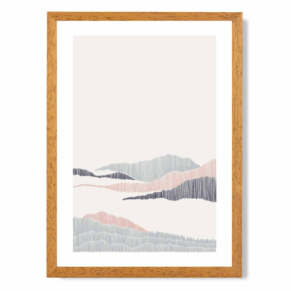 Minimal Line Art Pink, Grey Beach No 1 Art Print | Wall Art Plaza