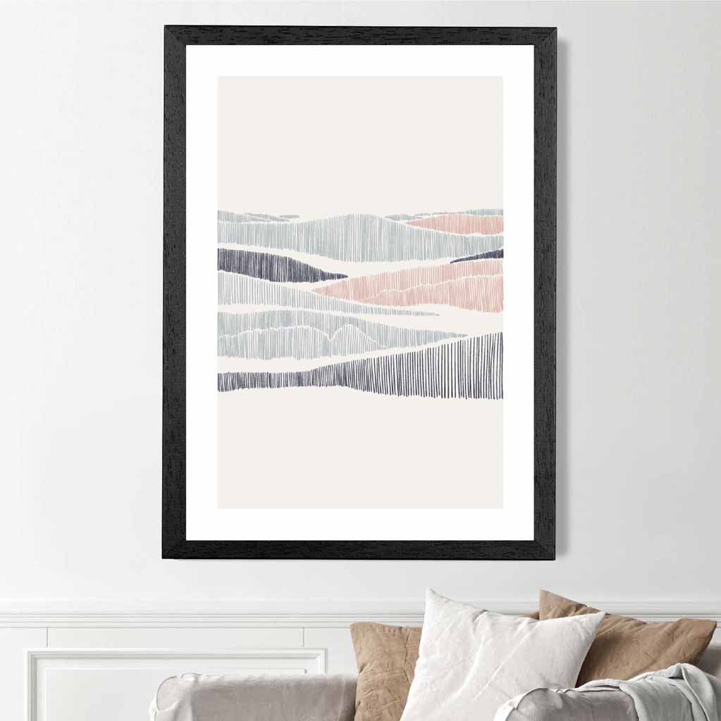 Minimal Line Art Pink, Grey Beach No 3 Art Print | Wall Art Plaza