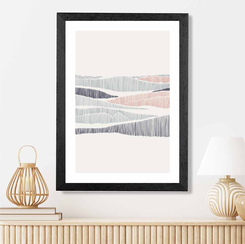 Minimal Line Art Pink, Grey Beach No 3 Art Print | Wall Art Plaza