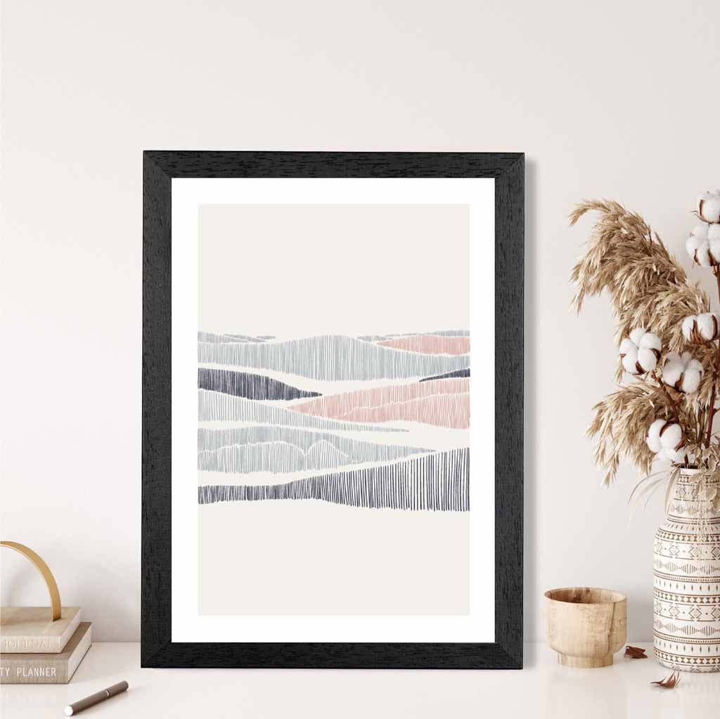 Minimal Line Art Pink, Grey Beach No 3 Art Print | Wall Art Plaza