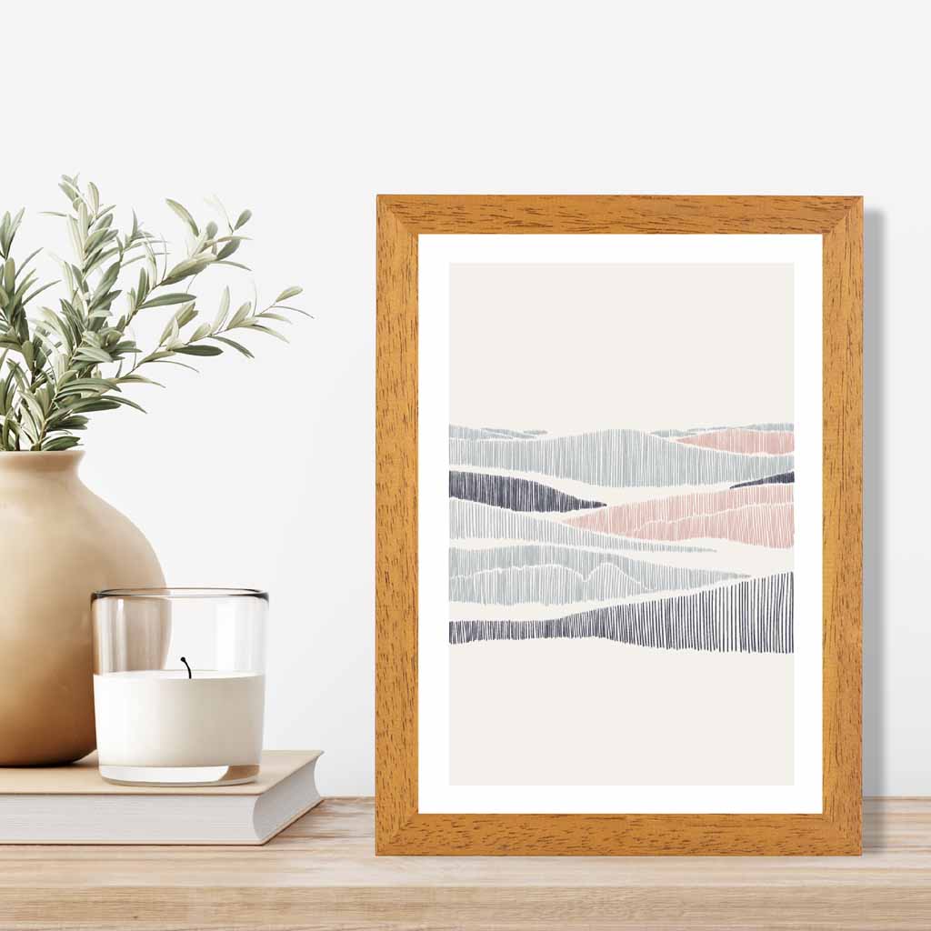 Minimal Line Art Pink, Grey Beach No 3 Art Print | Wall Art Plaza