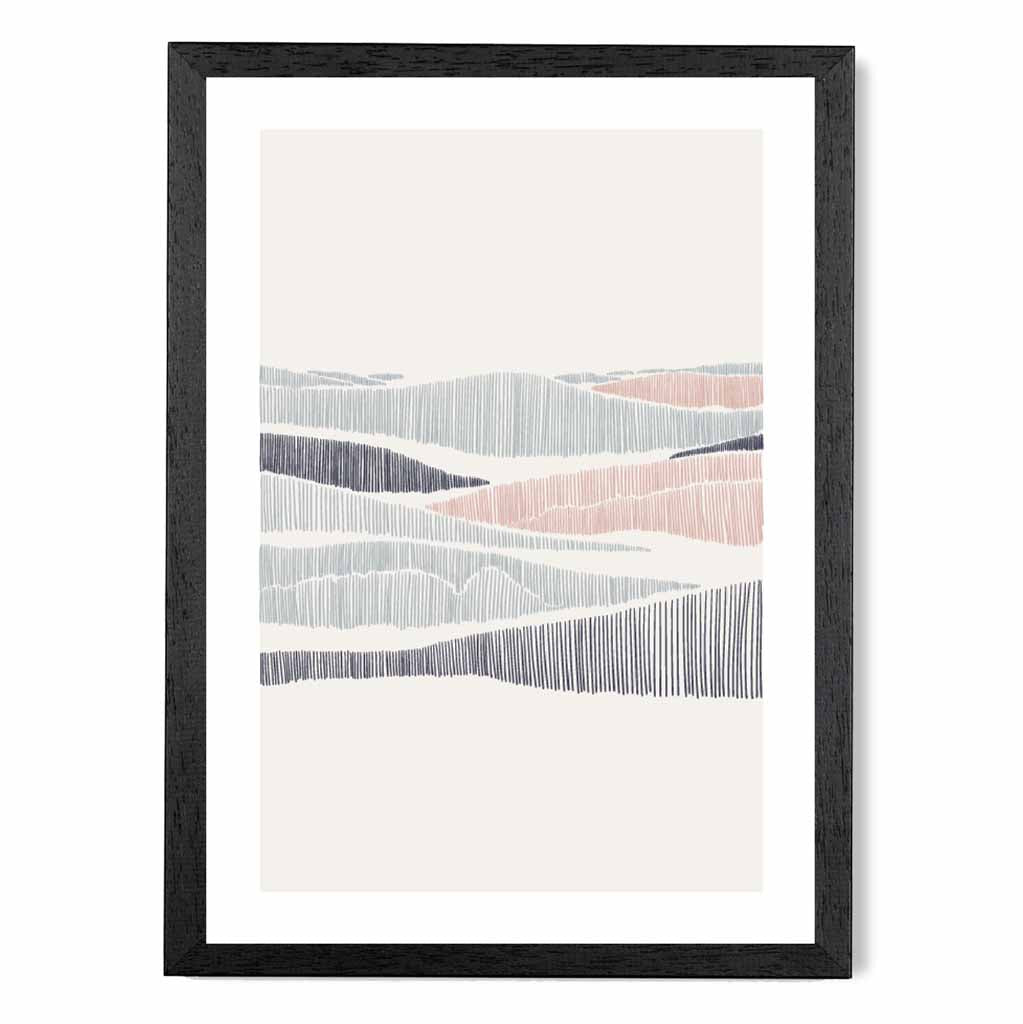 Minimal Line Art Pink, Grey Beach No 3 Art Print | Wall Art Plaza