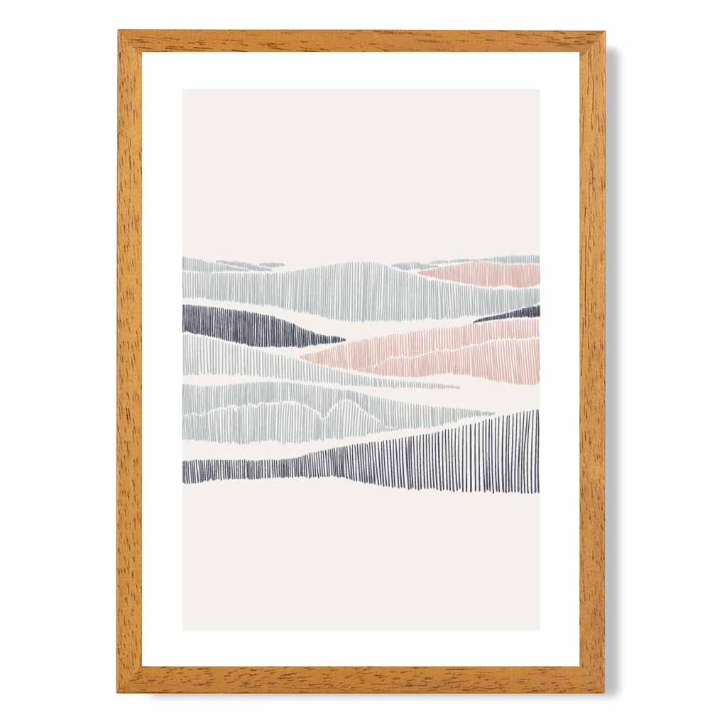 Minimal Line Art Pink, Grey Beach No 3 Art Print | Wall Art Plaza