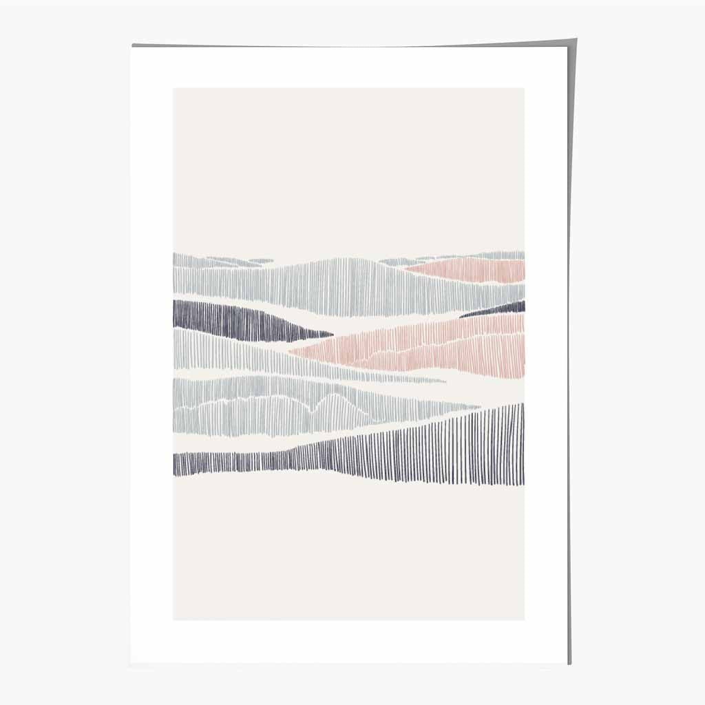 Minimal Line Art Pink, Grey Beach No 3 Art Print | Wall Art Plaza